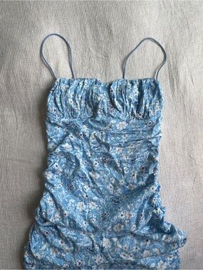 Light Blue Floral Spaghetti Strap Dress
